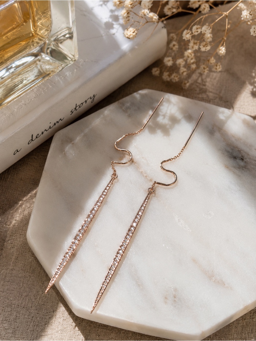Rose Gold Long Dangle Crystal Spike Earrings - Women Jewelry